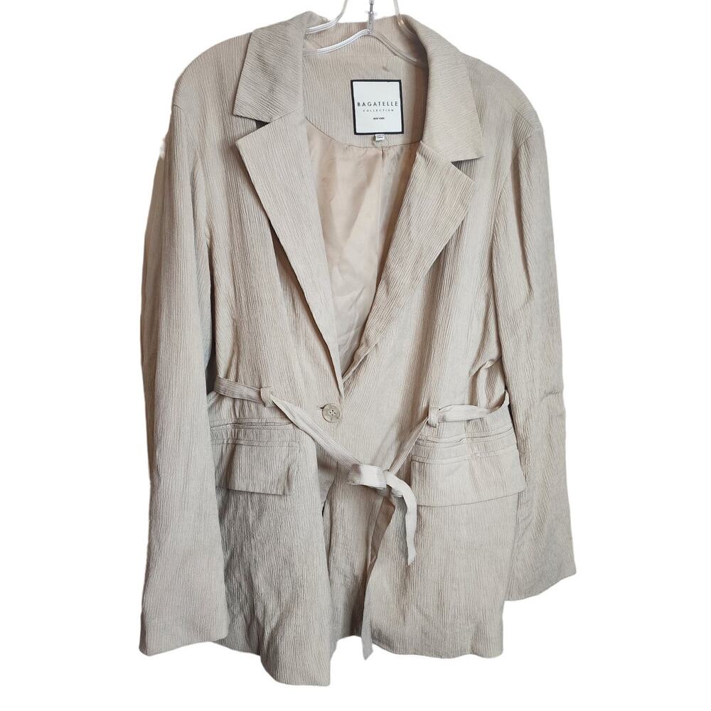 Bagatelle Collection Beige Crushed Single Button Belted Jacket, NWT, XL